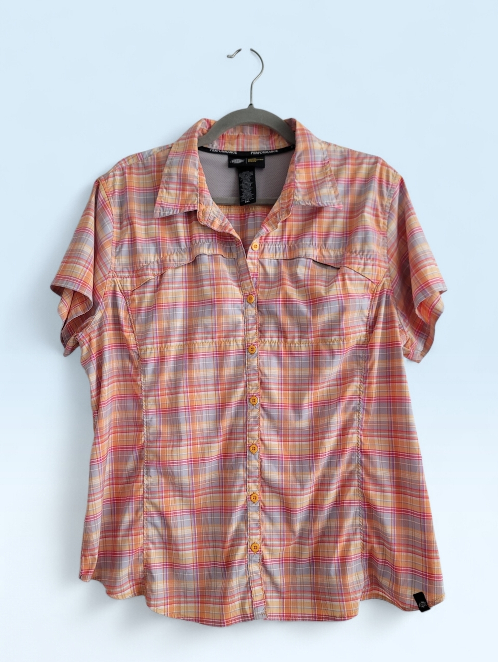 Dickies 2XL Performance Stretch Vented Short Sleeve Button Up Plaid Shirt Work